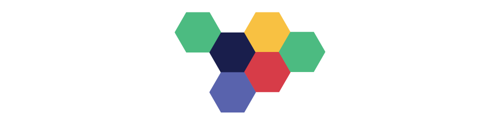 A group of hexagons of different colors connected with one another.