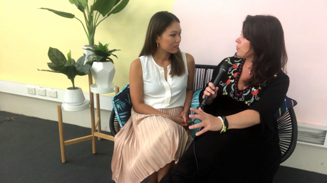 Female participants in a workshop sit in front of a graffiti wall.