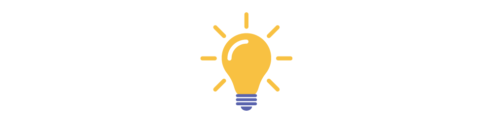 Yellow light bulb icon with light radiating.