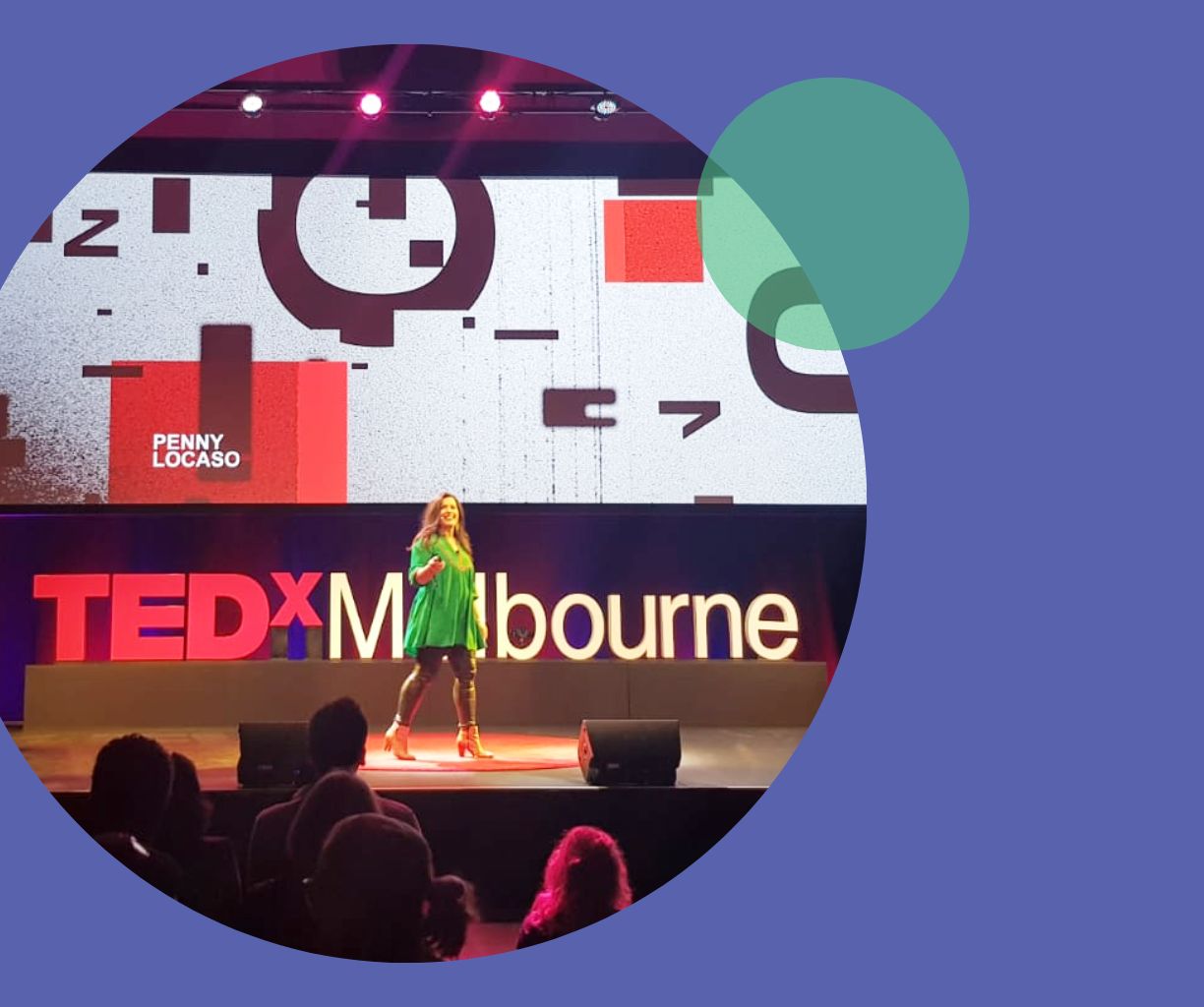 Woman is giving a presentation on the TEDx stage.