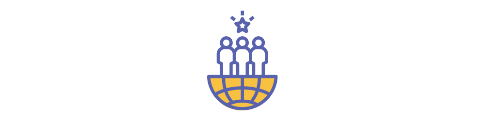 Shapes of three people standing on the world with a star shining above them.